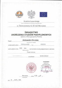 świadectwo ukończenia studiów podyplomowych_prawo lotnicze_UŁ_0003_LI
