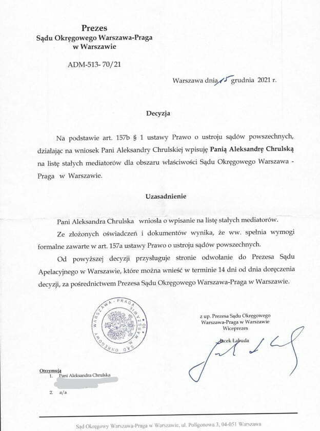 wpis na listę stałych mediatorów SO Warszawa Praga_LI