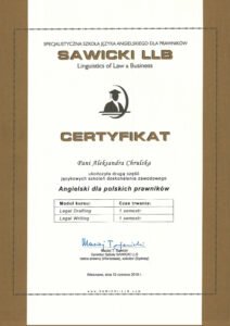 certyfikat Legal English_Legal Drafting&Legal Writing