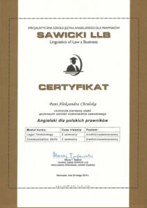 Certyfikat Legal English_Legal Drafting&Legal Writing