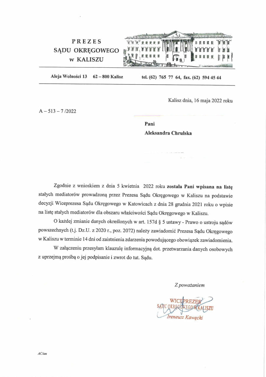 wpis na listę mediatorów_SO Kalisz